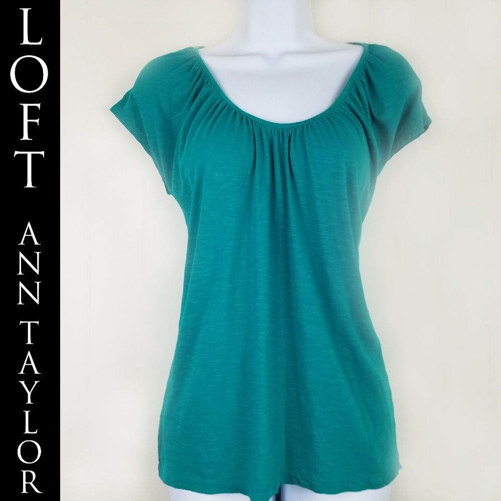 LOFT  AQUA COLOR CAP DOLMEN SLEEVES GATHERED NECK